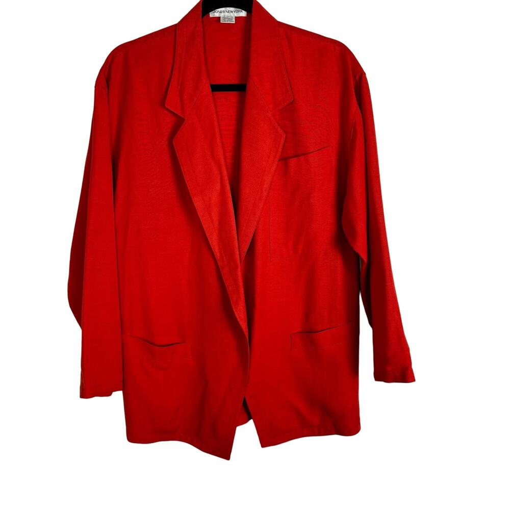 Jones New York Long Line Linen Blend Blazer Size 6 Coral Color Open Front